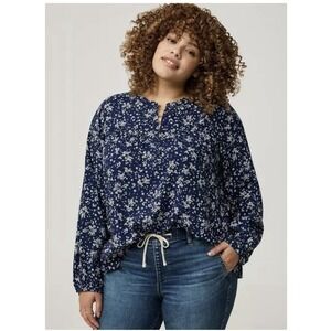 Torrid Navy Blue White Floral Relaxed Button Pullover Blouse Size‎ 1X